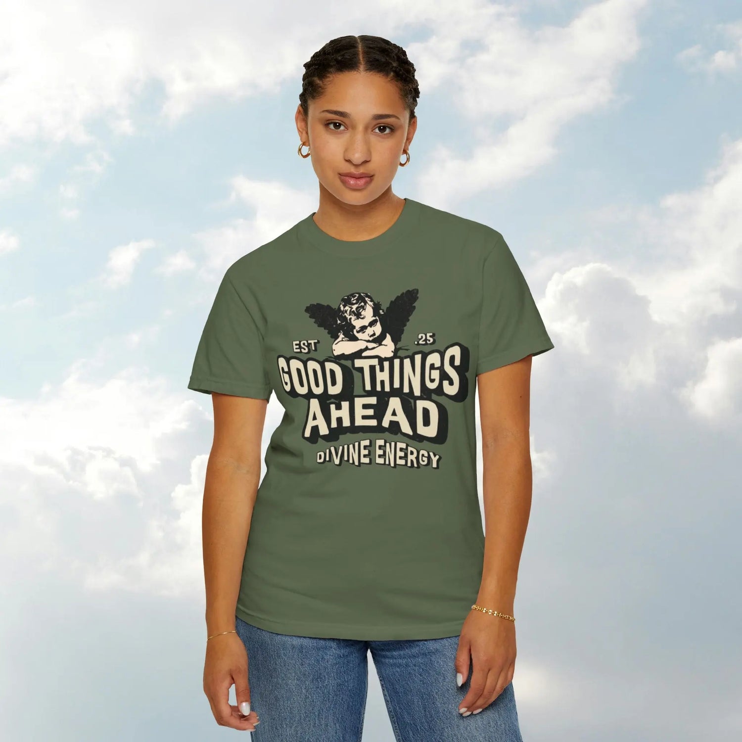 Good Things Ahead T-Shirt | Vintage Vibe, Unisex Tee, Divine Energy Shirt, Graphic Tee, Gift for Optimists Printify