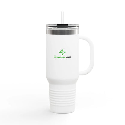 Insulated 40oz Travel Mug – Motivational Minds Logo, Double-Wall Stainless Tumbler with Straw & Handle Momentum