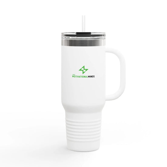 Insulated 40oz Travel Mug – Motivational Minds Logo, Double-Wall Stainless Tumbler with Straw & Handle Momentum