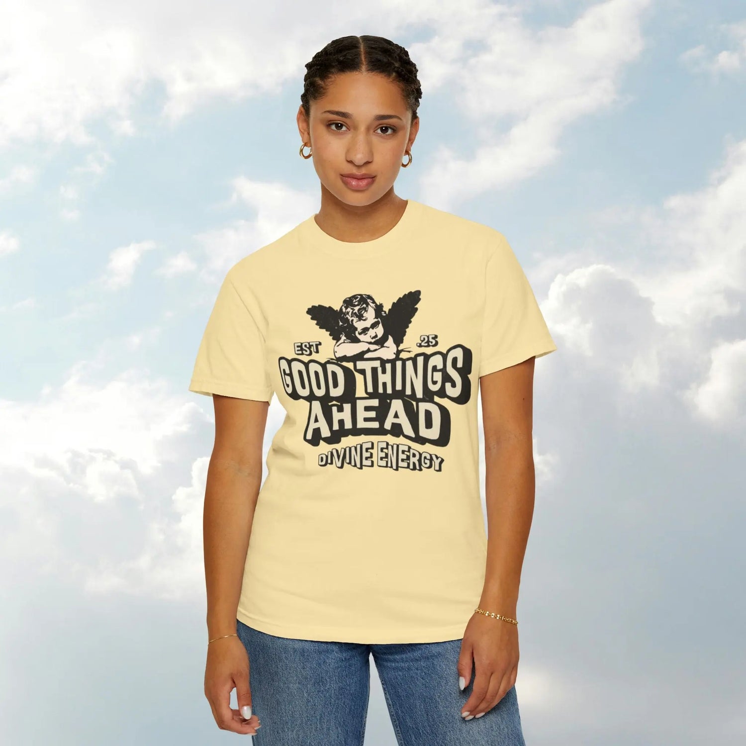 Good Things Ahead T-Shirt | Vintage Vibe, Unisex Tee, Divine Energy Shirt, Graphic Tee, Gift for Optimists Printify