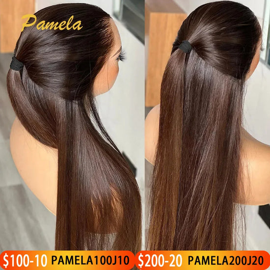 Double Drawn 13x6 HD Lace Frontal Wig Bone Straight Lace Front Wig Ombre Brown Colored Glueless Human Hair Wigs Ready To Go